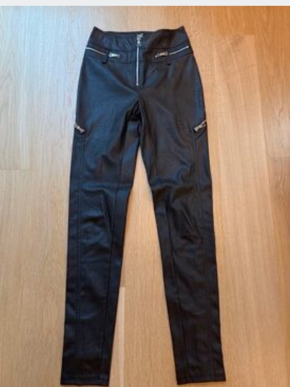Tiger Mist Black Faux Leather Zip-Detail Pants